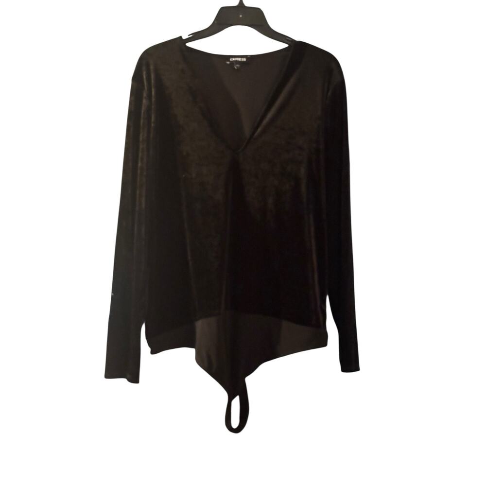 Express Bodysuit Black Velveteen XL Thong Style Long Sleeve Whimsy Goth